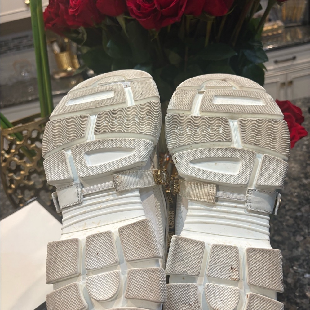 Gucci Women's Cream Sneakers with Gold and Silver Accents - Picture 6 of 8